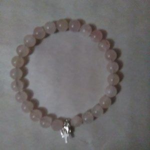 Rose Quartz Bracelet with a Sterling Silver Cross Stamped .925
